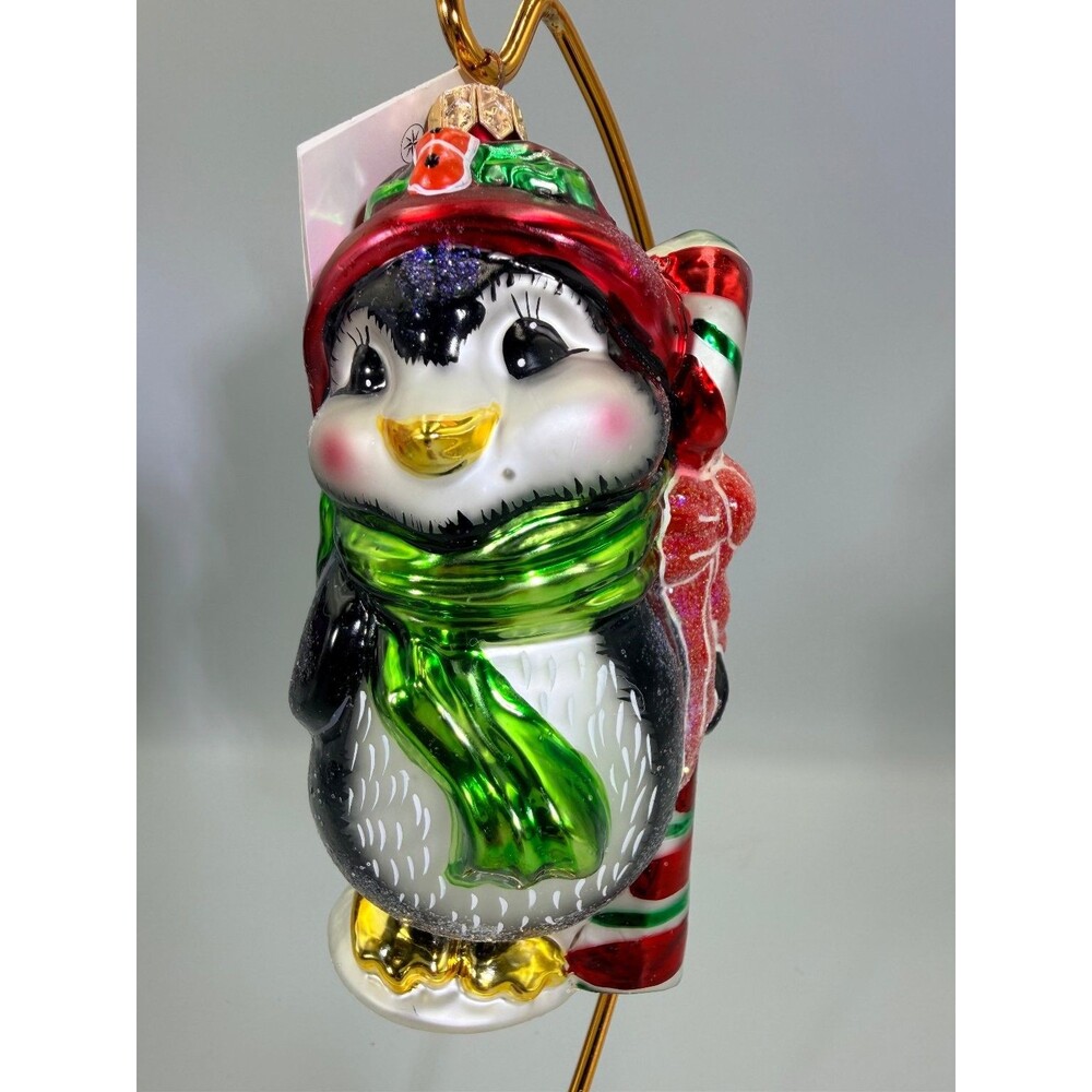Christopher Radko 5.5" Peppermint Penny Penguin Glass Christmas Ornament NWT